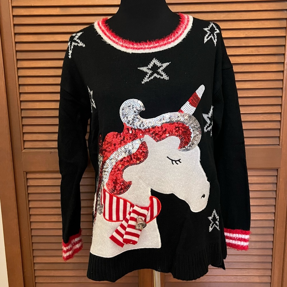 Sequin unicorn ugly Christmas sweater XS L